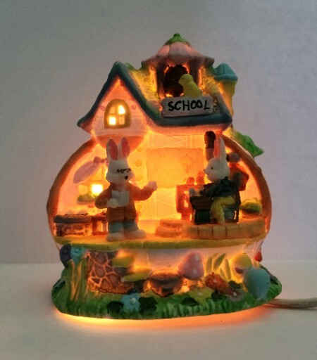 Vintage Easter Egg Porcelain Lighted Dwelling School
