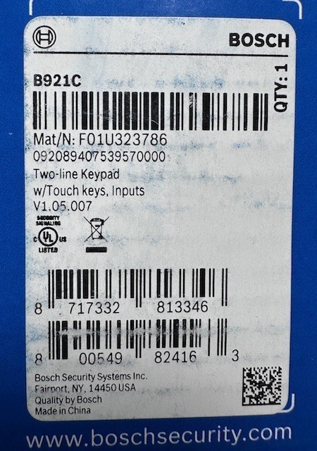 Bosch B921C Capacitive Touch Text Keypad