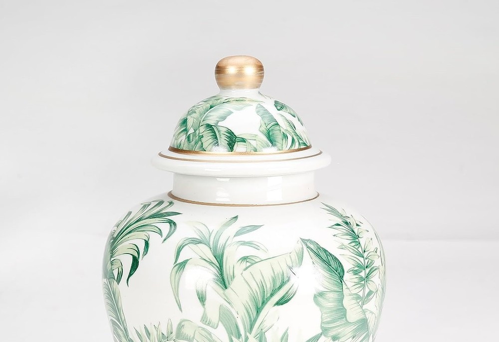 AAI Tropical Leaf Ginger Jar, Green