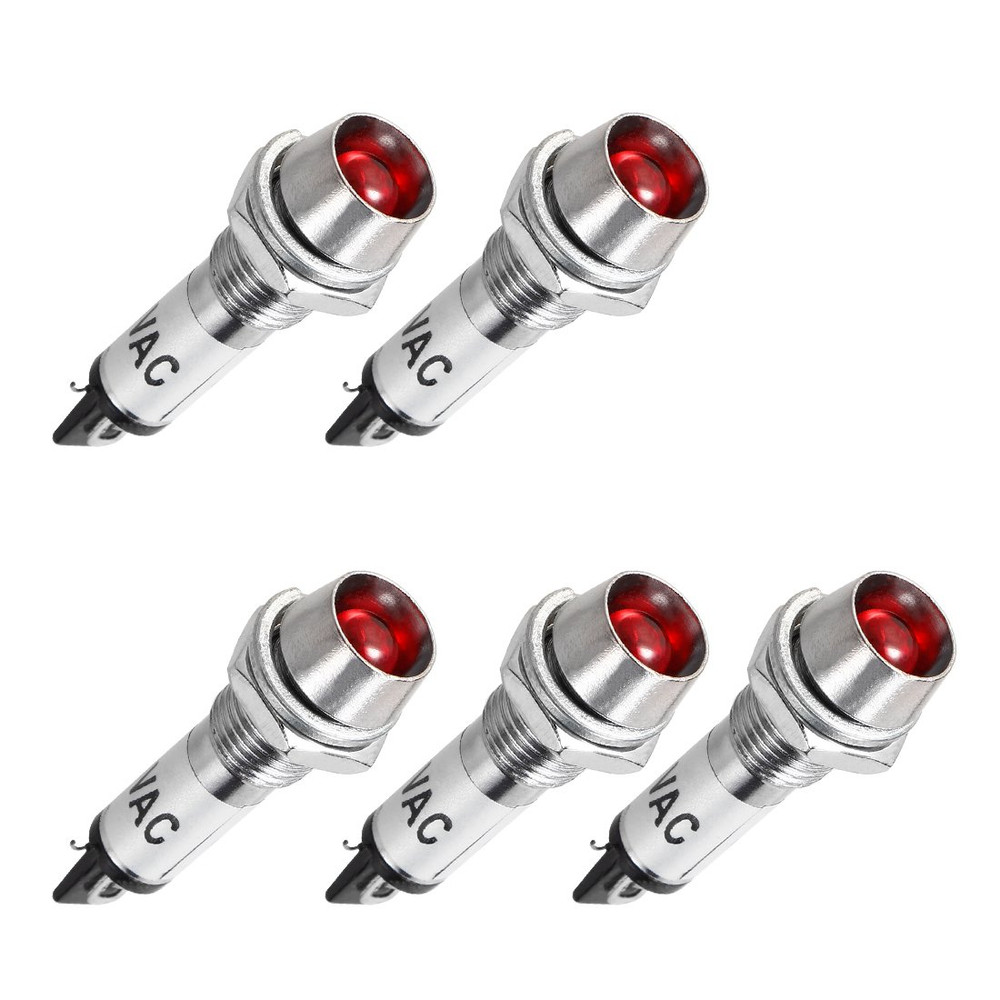 8mm Red Panel Mount Indicator Light AC 110V Metal Shell 5PCS