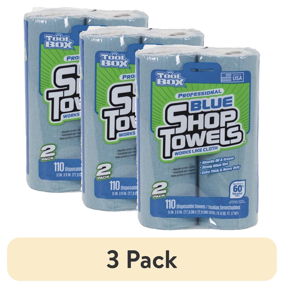 3 pack Blue Shop Towel 2 Rolls per Pack 55 Sheets per Roll Disposable