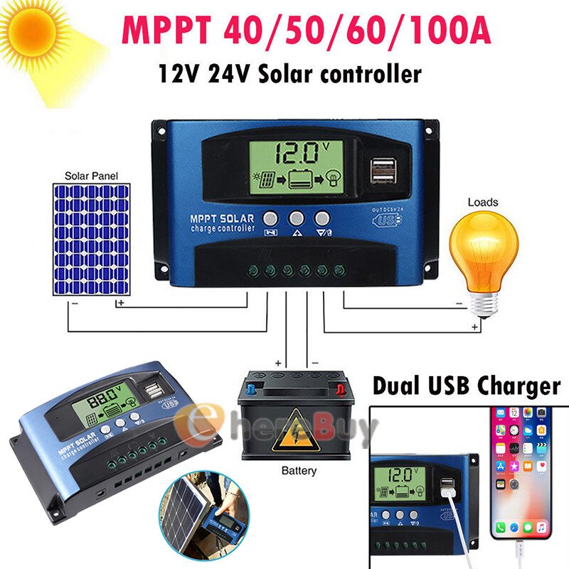 100A Solar Charge Controller Solar Panel Battery 12V/24V Timer Setting MPPT Auto