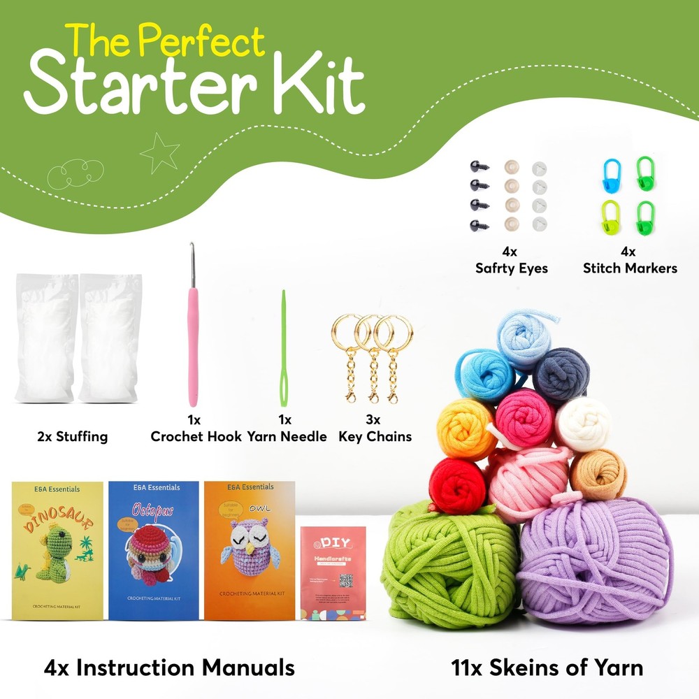 Crochet Kit for Beginners, Crochet Animal Kit with Video Tutorials & Soft Yar...