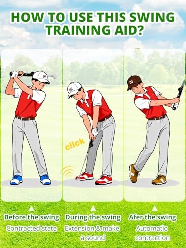 Retractable Golf Swing Trainer with Arm Band - Click Stick Golf Training Aid,