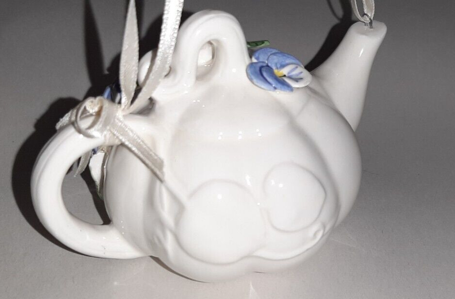Mud Pie Pansy Flower Ceramic Spring Time Teapot Ornament