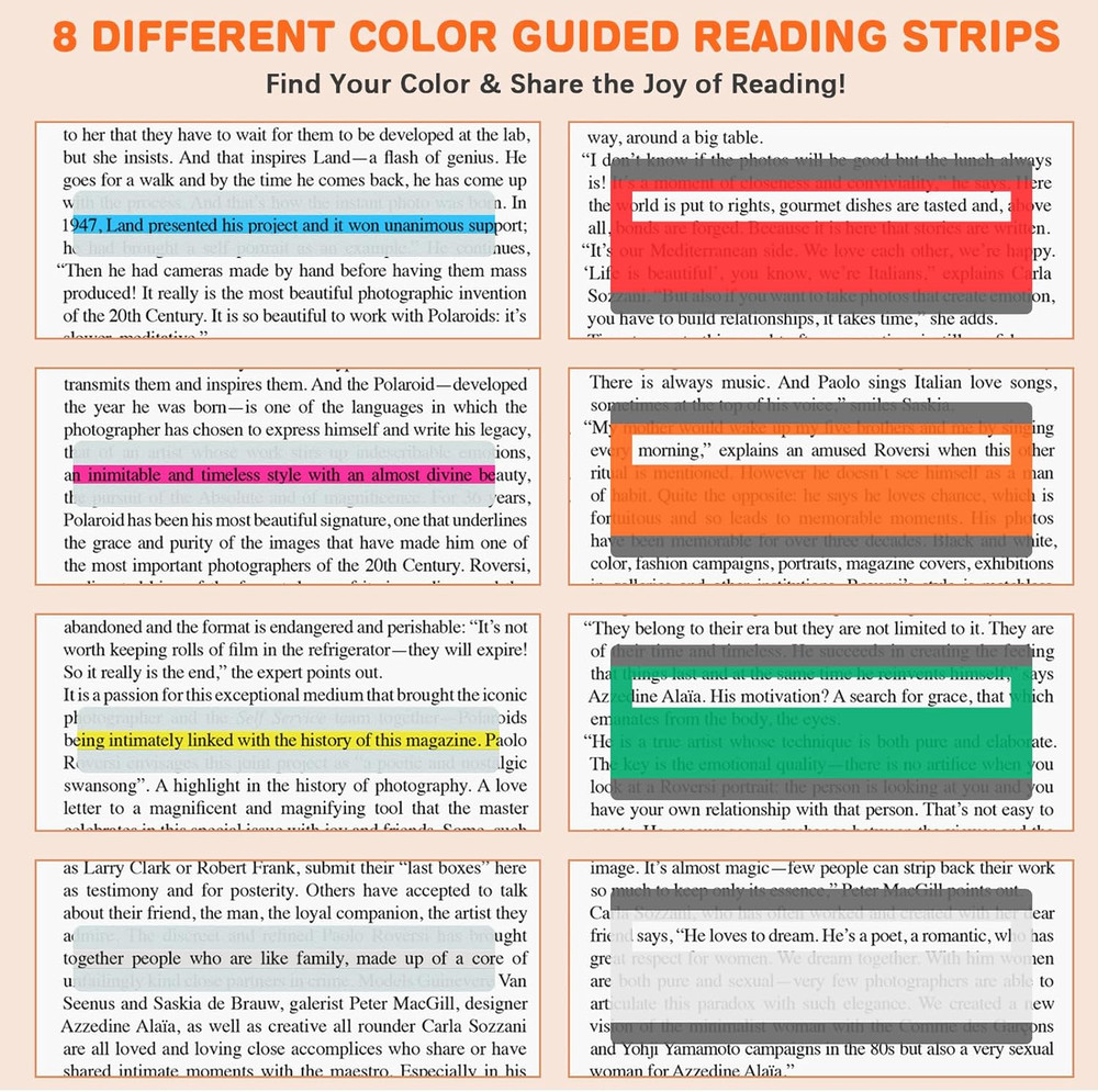 16 Pcs Guided Reading Strips with 2 Styles, Highlight/Colored Overlay Reading St