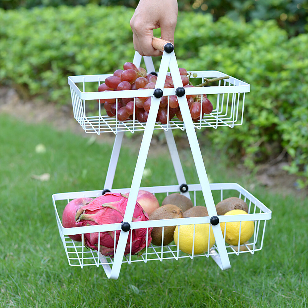 2 Tier Fruit Basket for Kitchen Metal Detachable Fruit Bowl Kitchen Counter