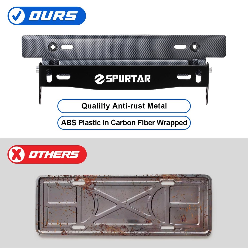 Spurtar License Plate Frames, Adjustable Front Car Holder Black
