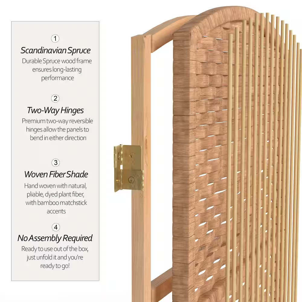 2 Ft. Short Diamond Weave Fiber Folding Screen - Natural - 4 Panel