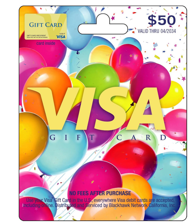 Visa Physical Gift Card $50 (plus $4.95 Purchase Fee)
