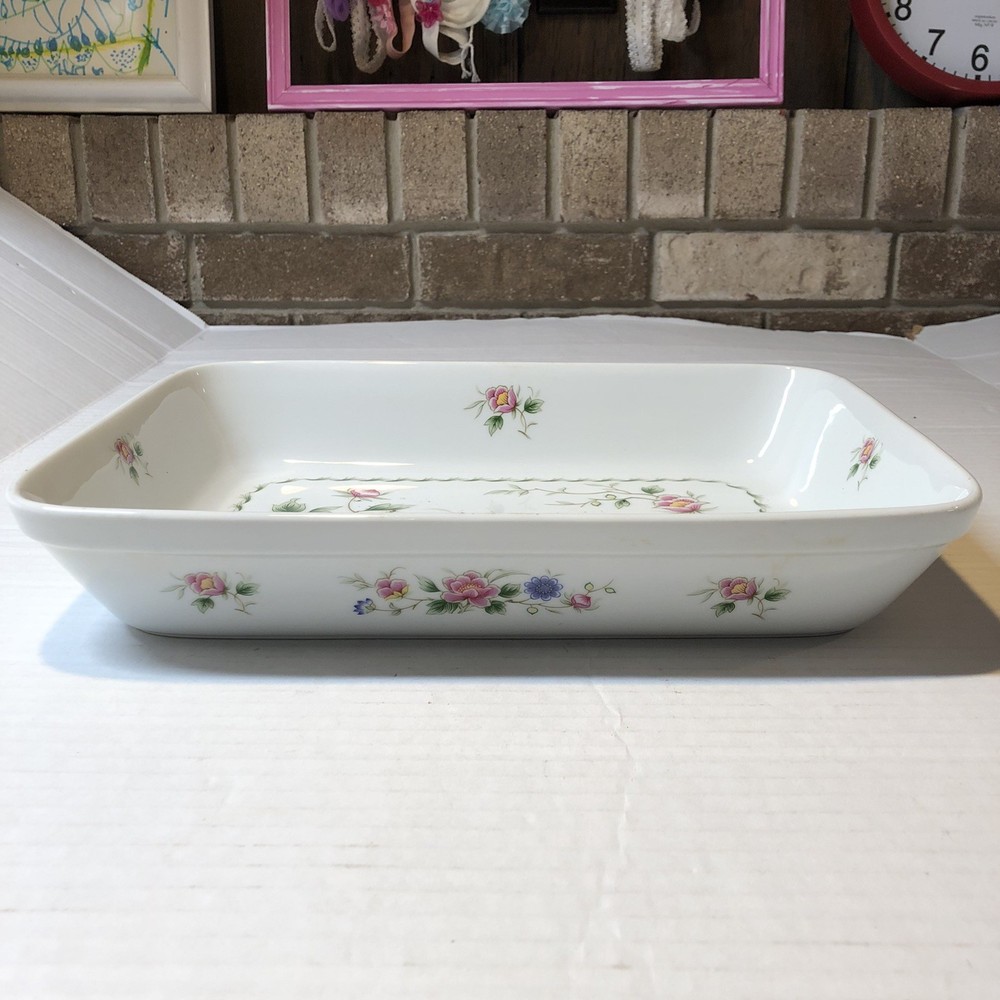 Vtg Andrea Sadek Spring Night Rectangular Baking Dish Floral Flowers GIL