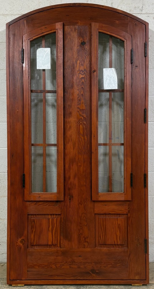 Solid reclaimed lumber arched top DOUBLE door grids glass castle winery panel
