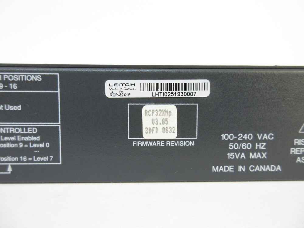 Leitch RCP-32X1P 1RU Remote 32x1 Programmable Push Button Switch Panel