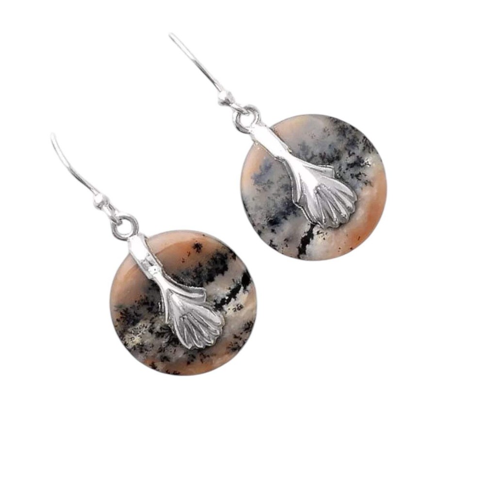 Honey Dendritic Opal Solid 925 Sterling Silver Earrings