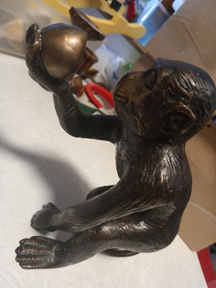 Cast Bronze Monkey offering Fruit 8"h 9"l