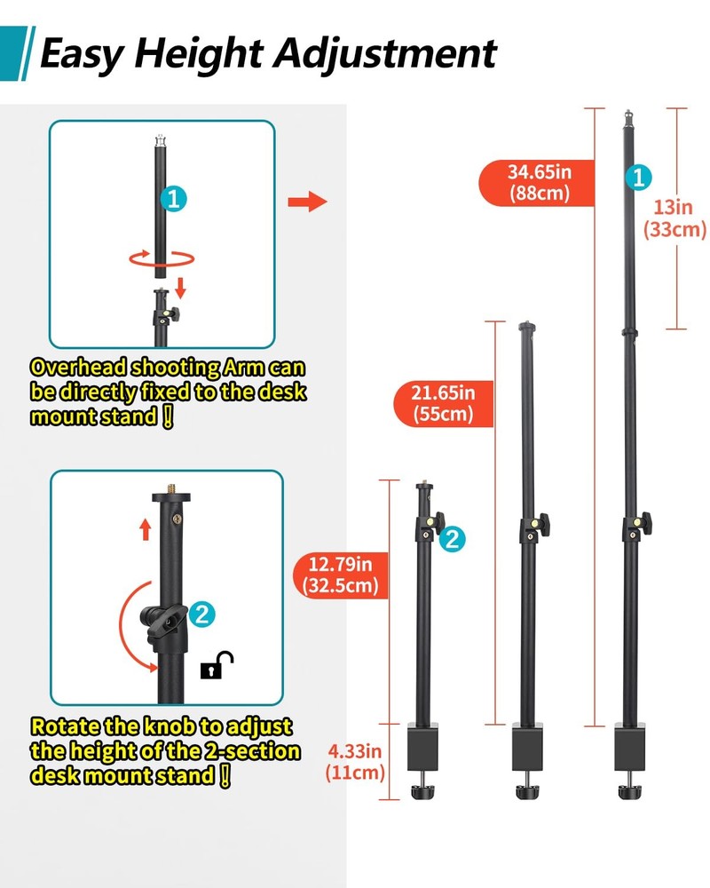 Overhead Camera Mount Desk Stand, Arm Clamp 1DFPGBL, Black