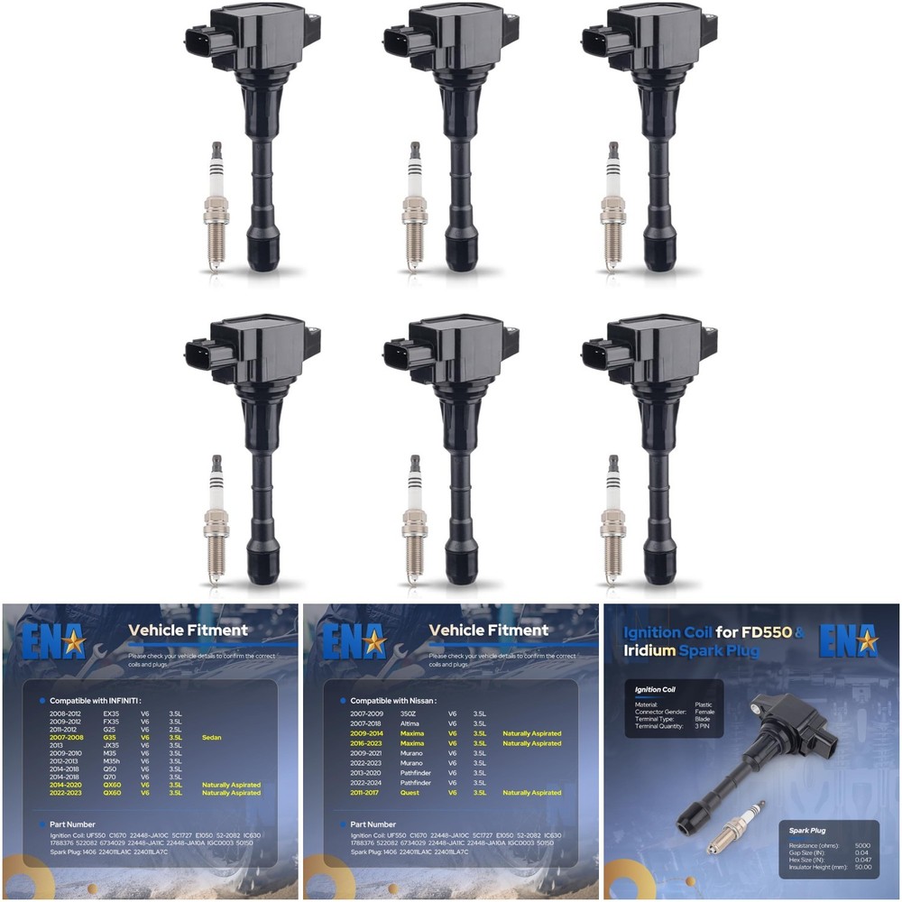 Iridium Spark Plug Set of 6 & 6 Ignition Coil Pack - Premium
