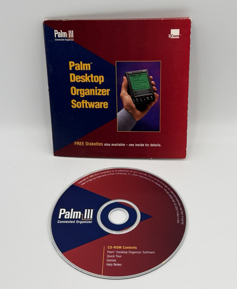 Palm III Desktop Organizer Software CD-ROM 3Com Vintage PDA Sync Install