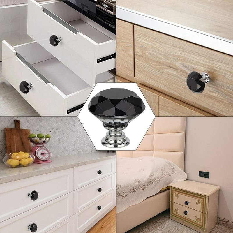 10Pcs Crystal Glass Cabinet Knob Diamond Shape 30mm Drawer Cupboard Handle Pull