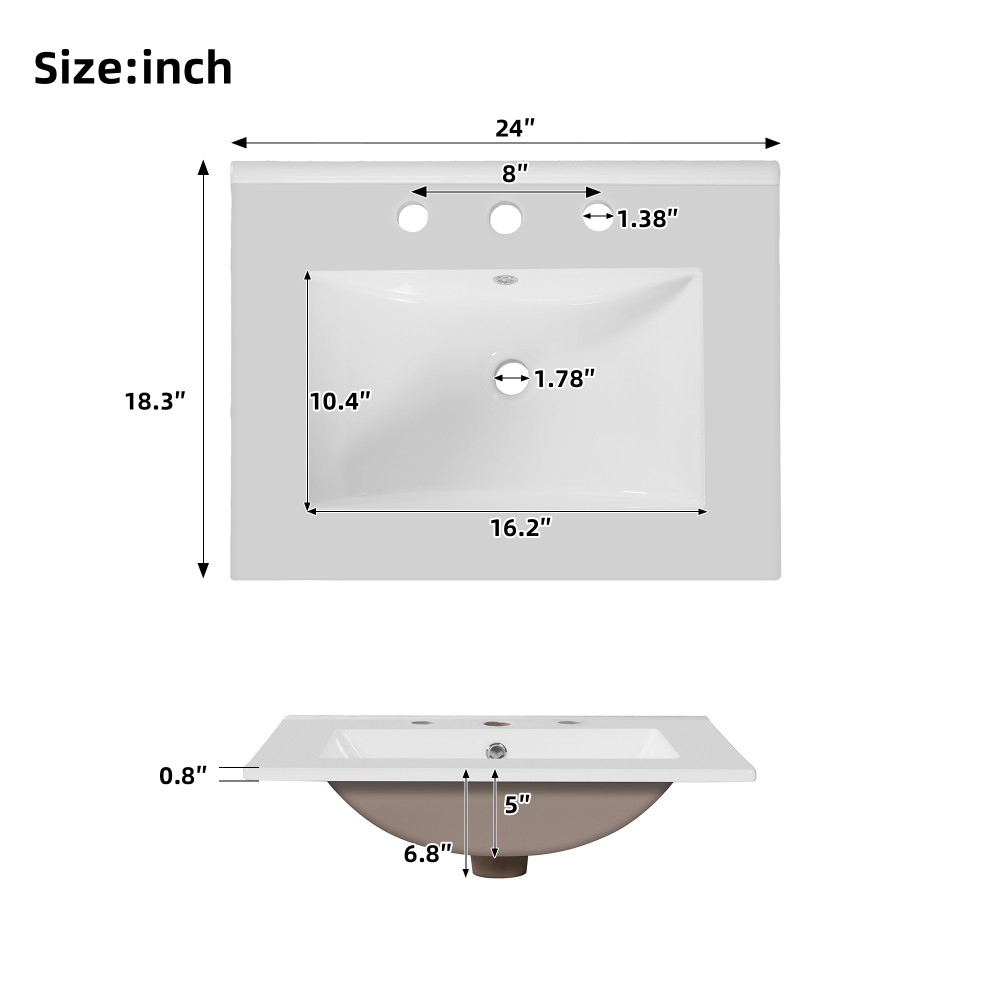24"Bathroom Vanity with Sink, MDF Cabinet with Solid Wood Frame 1 Divided Drawer