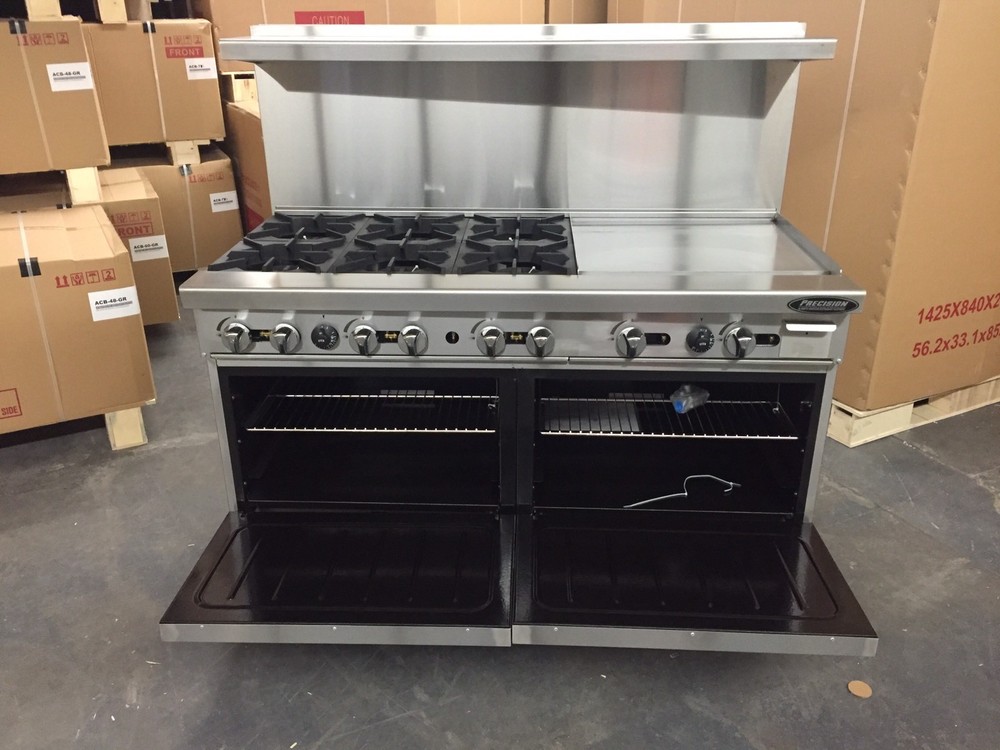 60” Range With Griddle 24” 6 Burners 2 Full Double Size Standard Ovens Commer