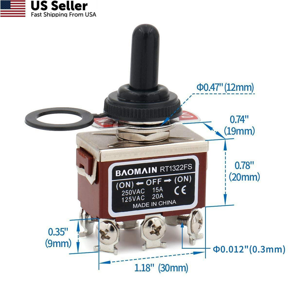 Baomain 1-Pack Waterproof Toggle Switch silvery,brown,black