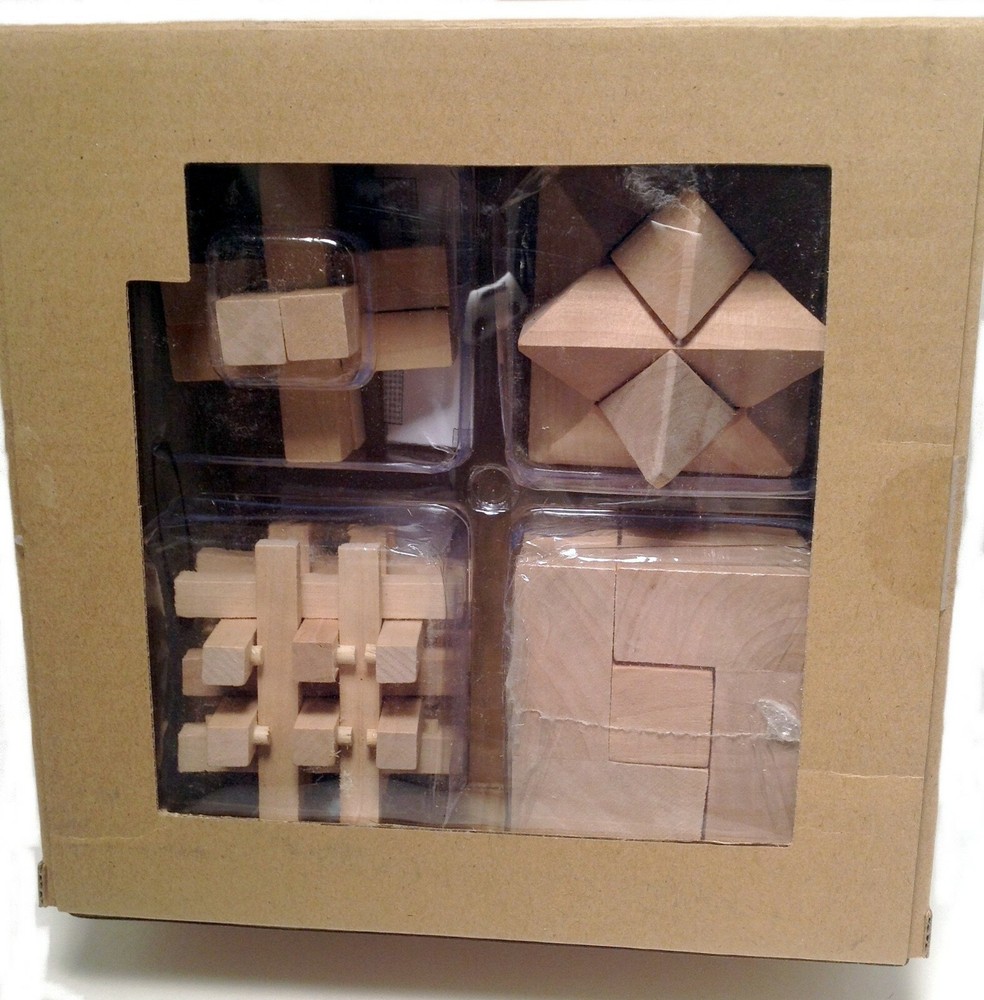 Brain Teaser Wood Interlocking Puzzles Set of 4