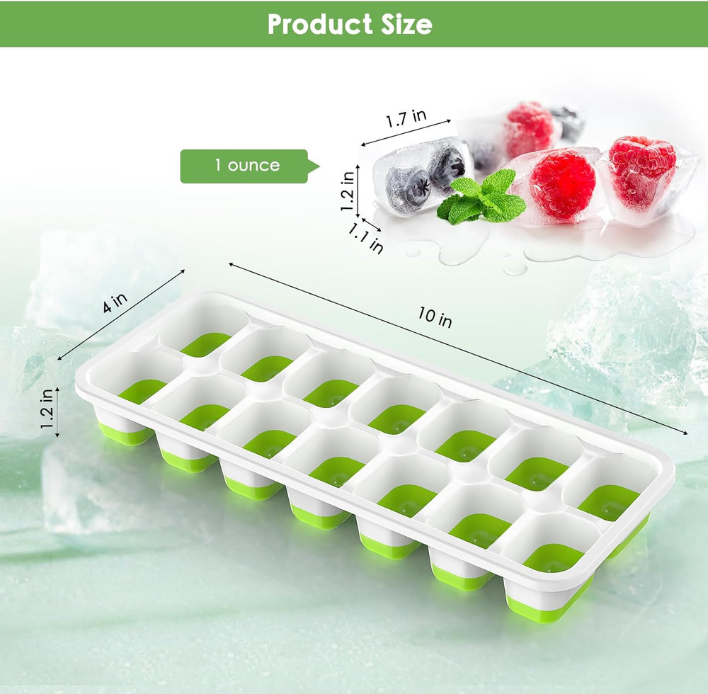 4 Pack Ice Cube Trays with Lids Silicone Stackable Easy Release BPA Free Freezer