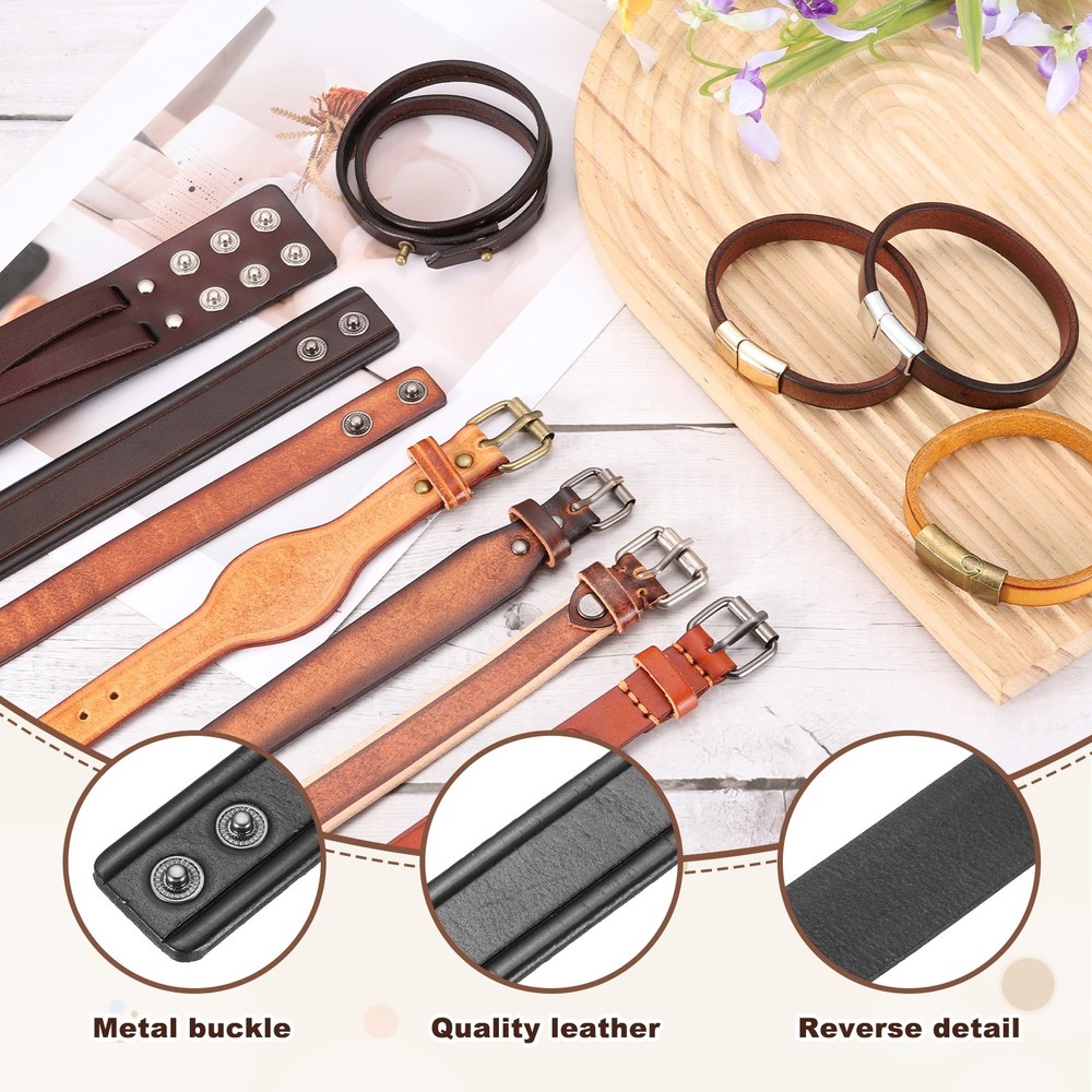 Plain Leather Bracelets Buckle Bangle,Black Retro Stamping Bracelets