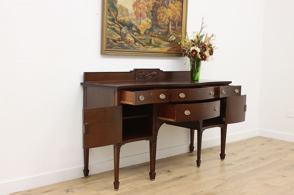 Hepplewhite Antique Carved Mahogany Buffet Server Sideboard #55896