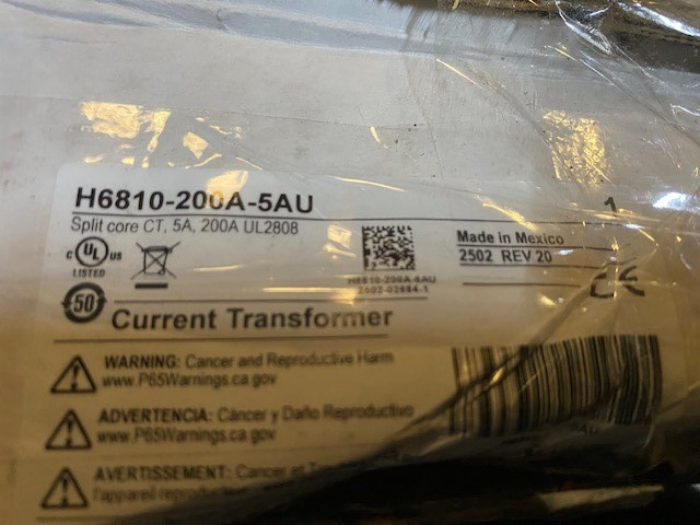 Veris Split Core Current Transformer H6810-300A-5AU