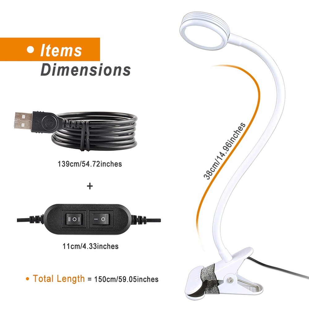 Clip-on Light Reading Light Color Change Desk Bed Computers White