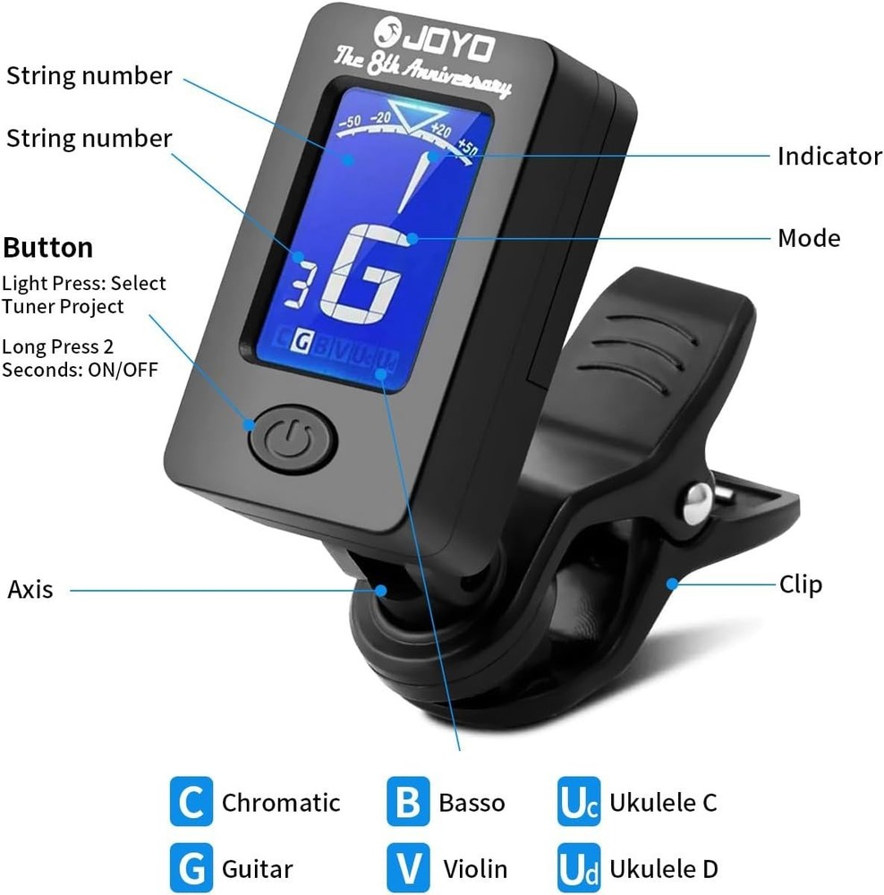 Precision Clip-On Digital Tuner with Automatic Shutdown for Musicians - Black