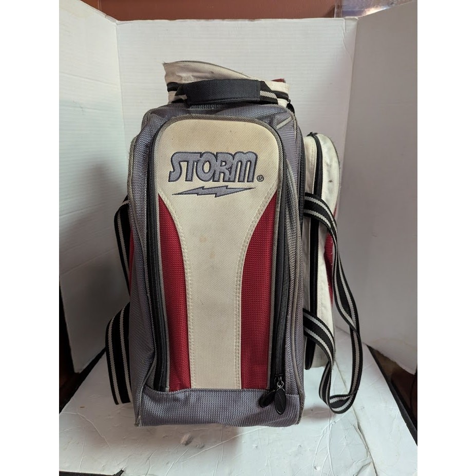 Storm Rolling Thunder 2 Ball Roller Bowling Bag Grey Red Heavy Duty Wheels