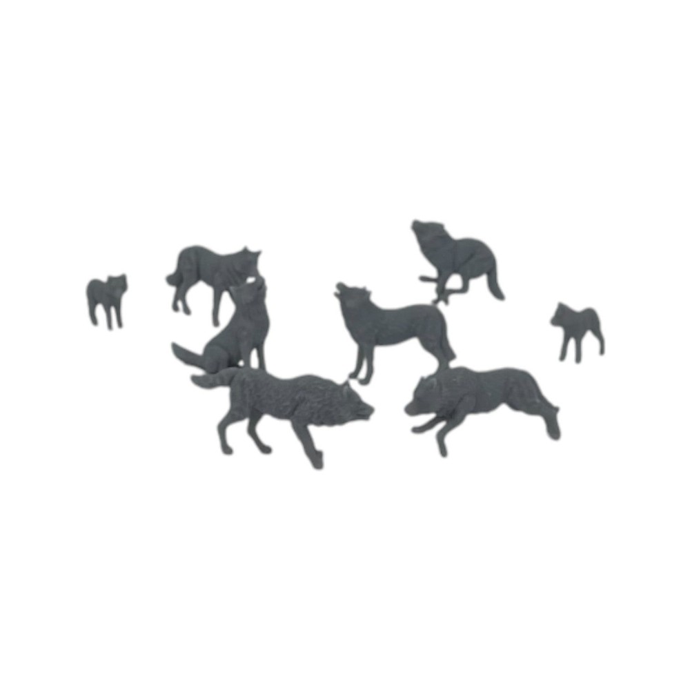 Wolf Pack with Cubs (8pcs) - N Scale - Gray
