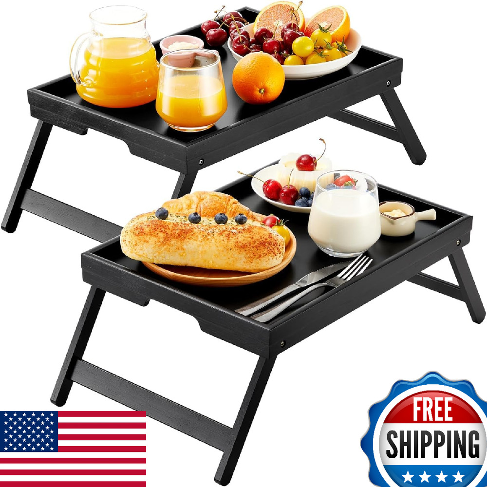 Pipishell Bamboo Bed Breakfast Tray w/ Foldable Legs & Handles for Sofa & Bed