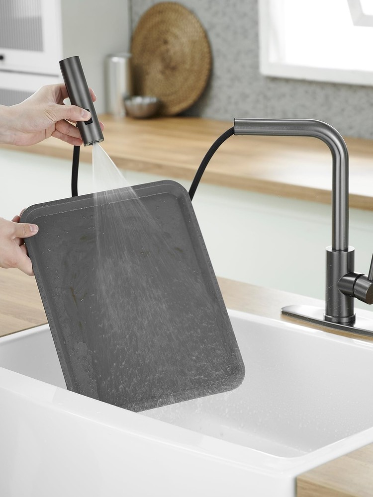 Commercial Stainless Steel Pull-Down Kitchen Faucet, Waterfall 3-Function, Gray