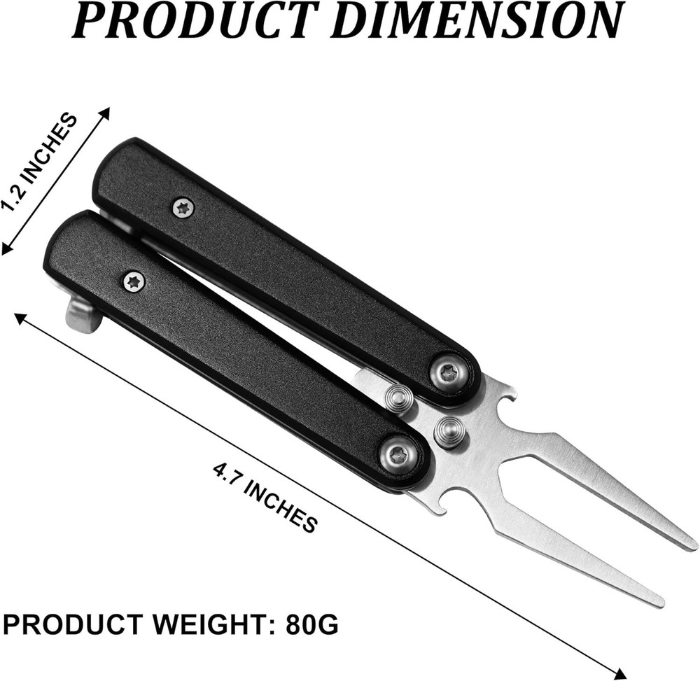 Golf Divot Repair Tool, Stainless Steel Foldable Tool & Black