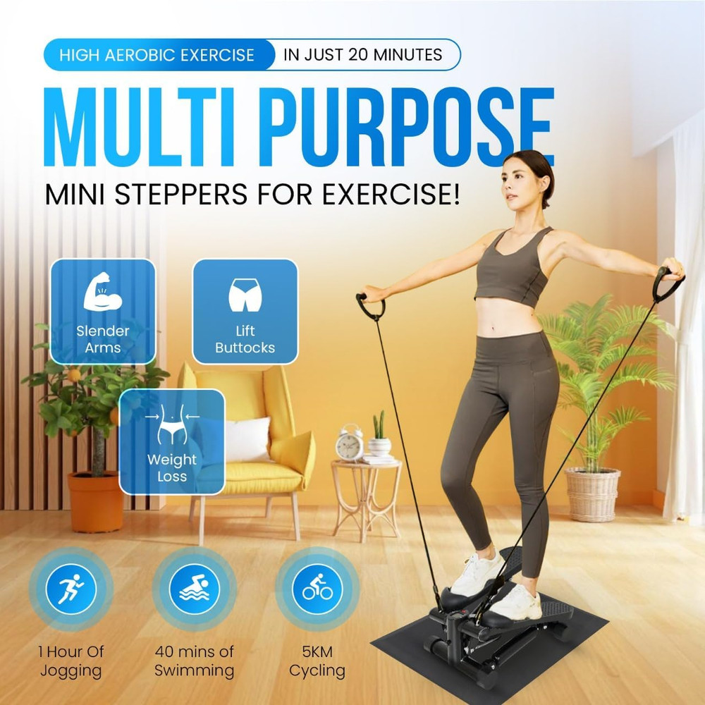 Compact Mini Stepper with Resistance Bands for Home Workout