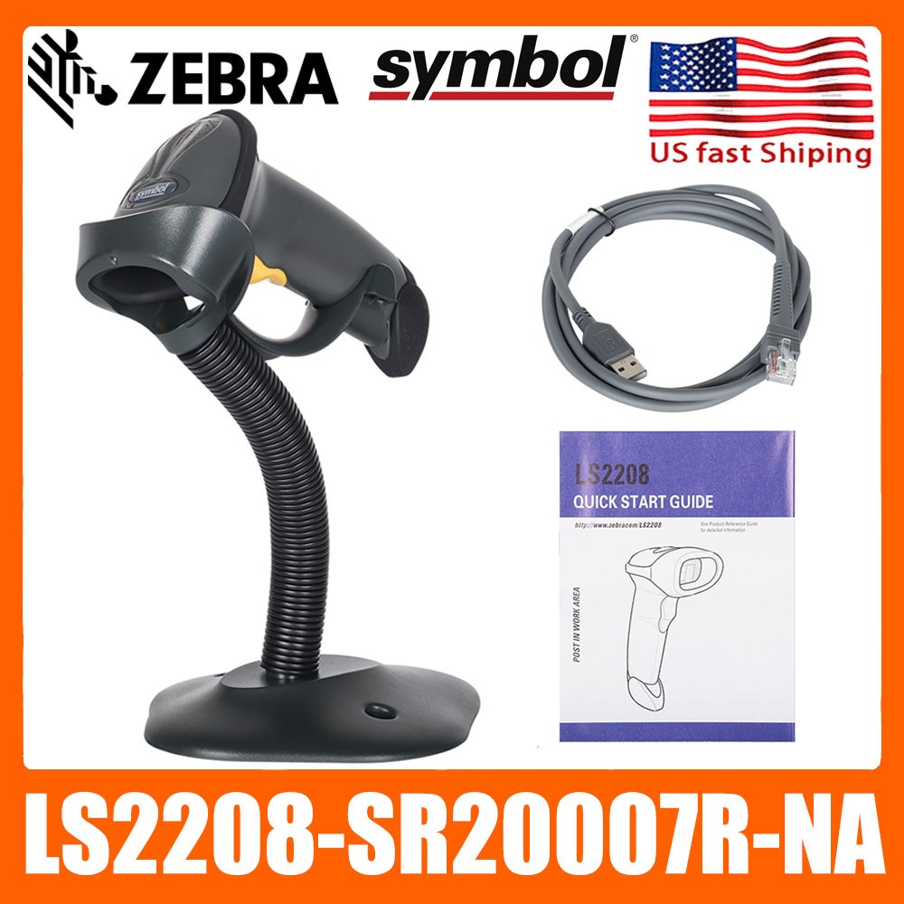 Zebra Symbol LS2208-SR20007R-NA 1D Barcode Scanner Reader Kit W/ USB Cable+Stand