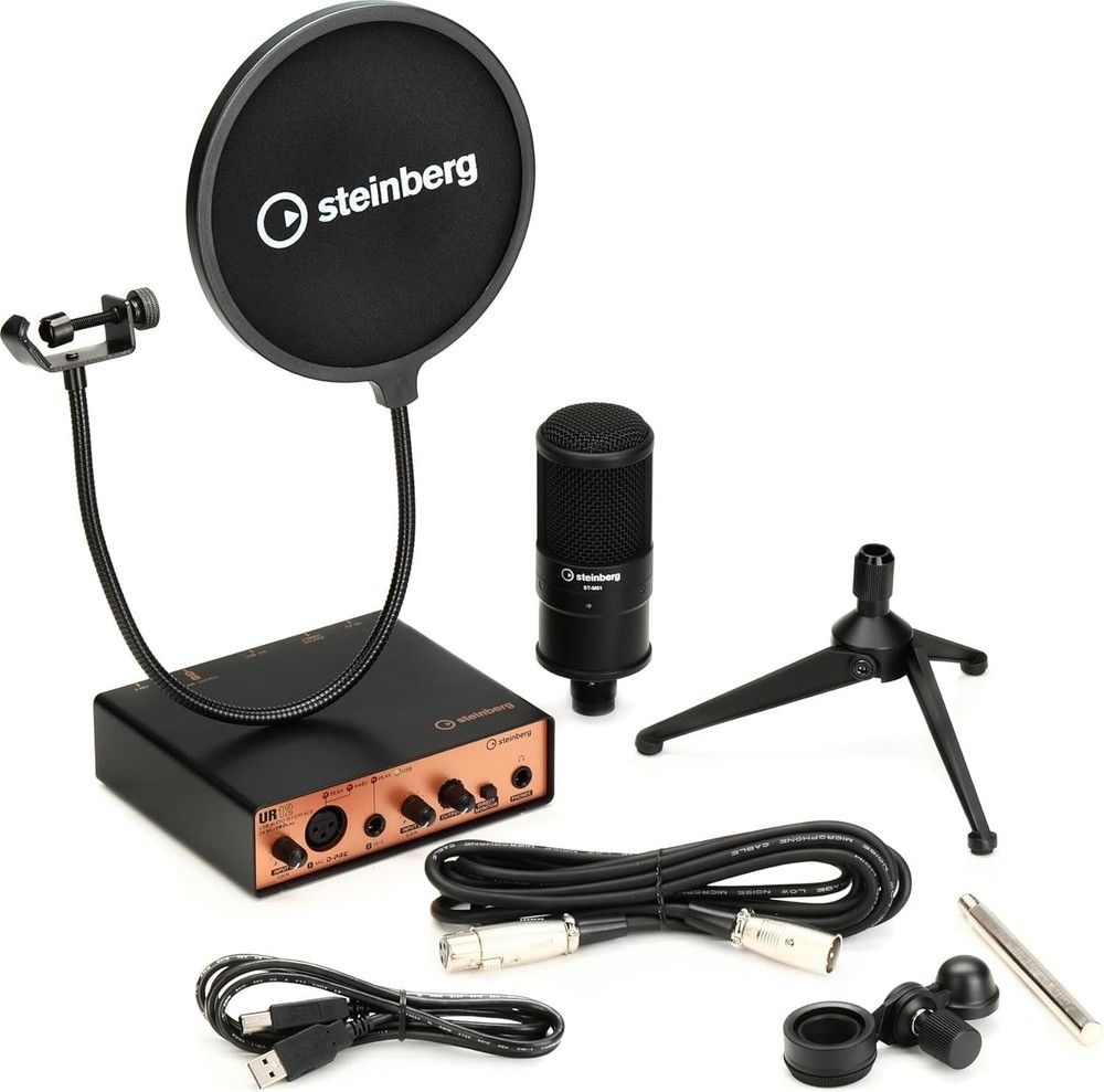 Steinberg UR12B PS Podcast Audio Interface, Microphone, Stand, Pop Filter, Cable