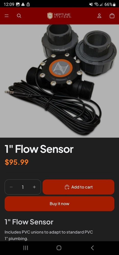 Neptune Systems Apex FS-100 Flow Meter Sensor 1" Port Diameter