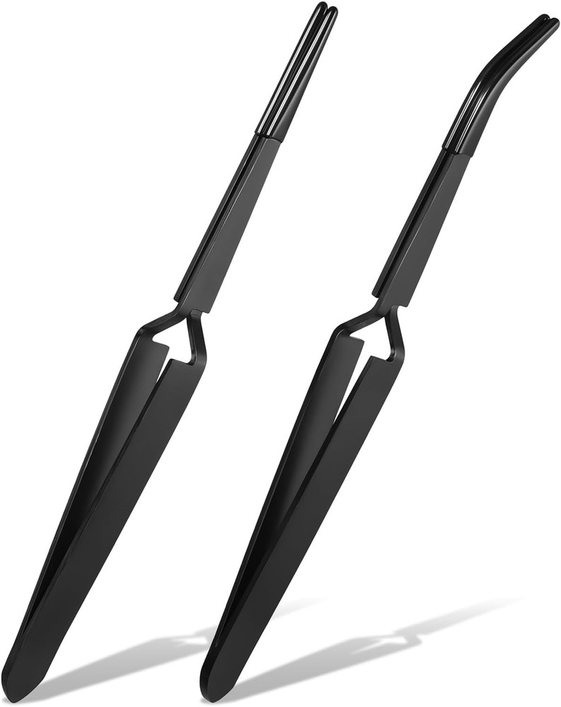 2 Pcs Reverse Tweezers Set, Rubber Tip Precision Bent & Straight Craft Tool
