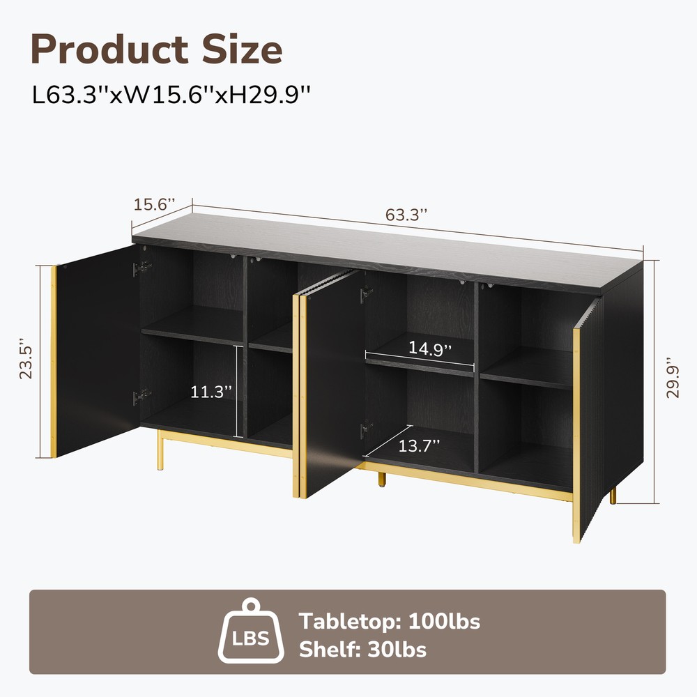 63" Sideboard Buffet Cabinet w/ 4 Doors and Adjustable Shelves
