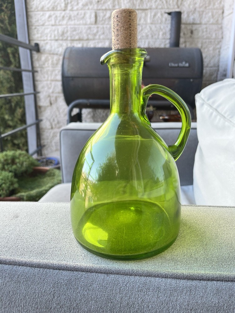 Nice art glass green pitcher 8” Blenko?