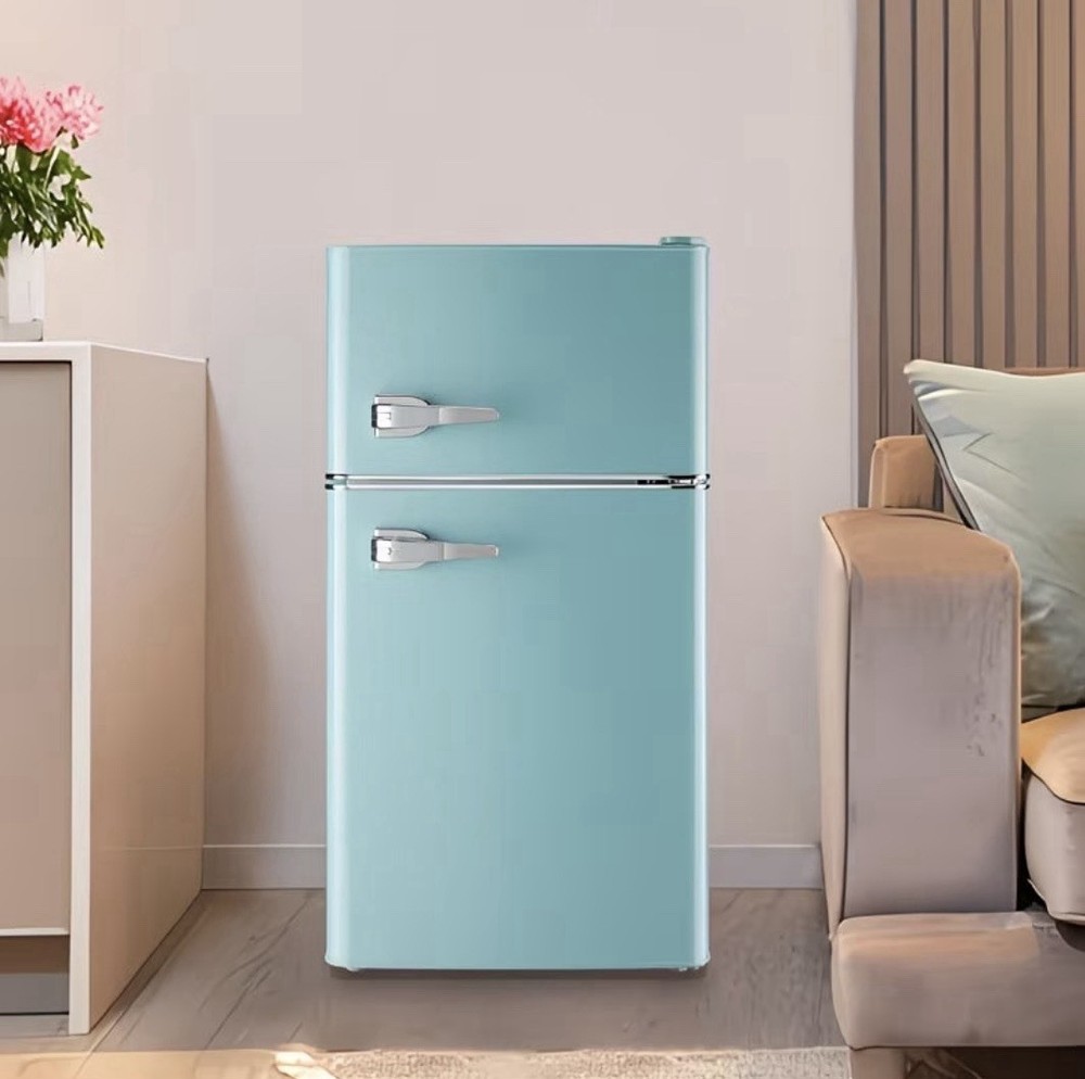 Retro Compact Mini Fridge Freezer, Blue, 2 Doors, Adjustable Thermostat