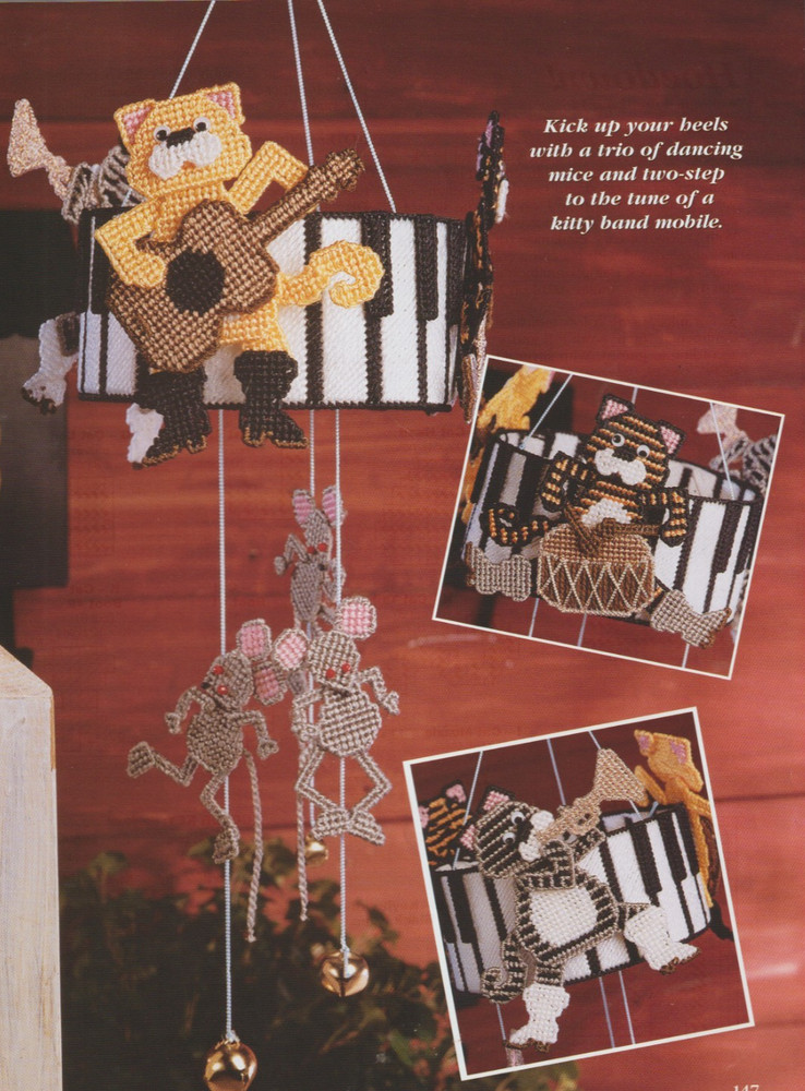 Cat & Mouse Mobile & Crayon Basket - PLASTIC CANVAS PATTERN - Removed from Book