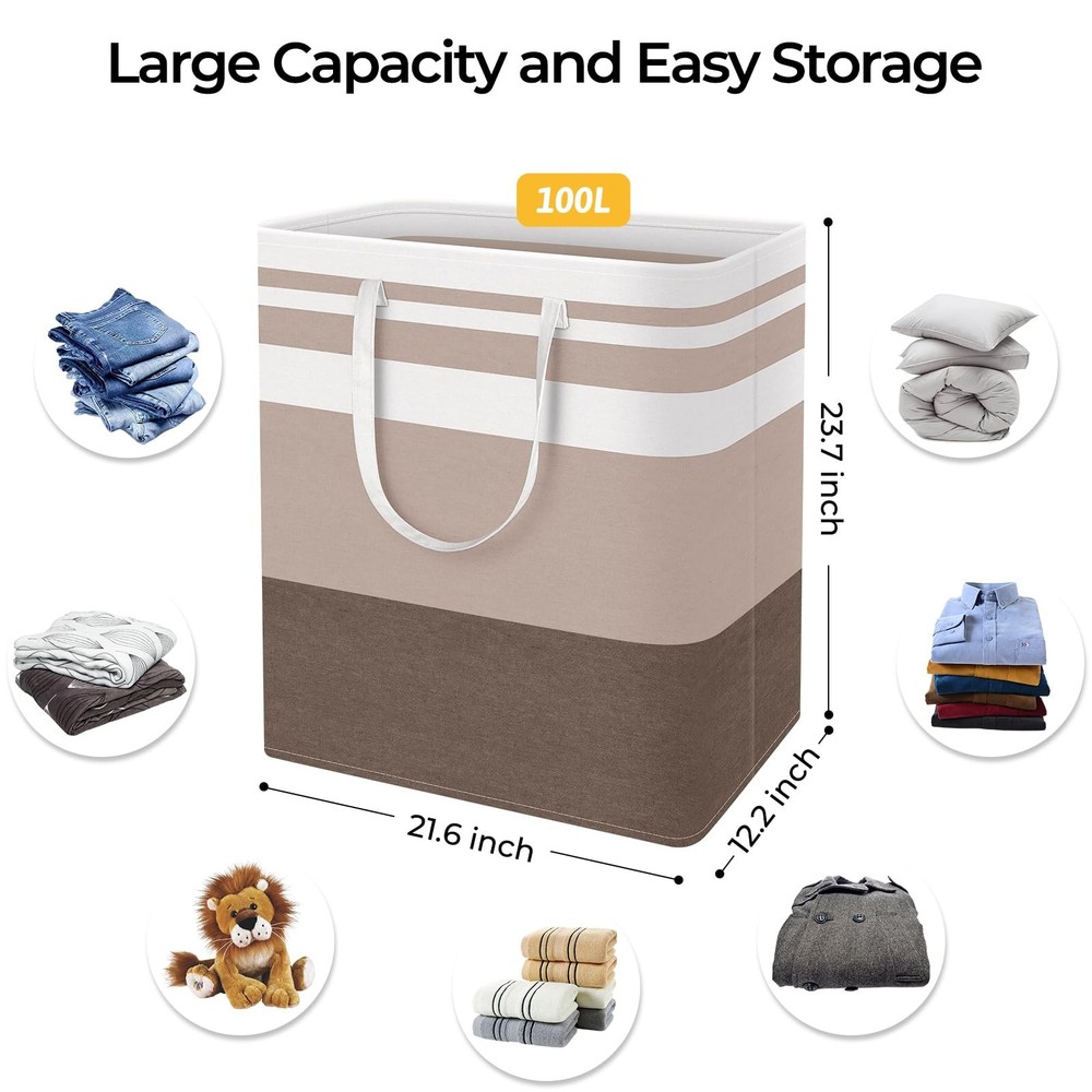 2-Pack Large Laundry Basket Waterproof Freestanding Laundry Hamper Collapsibl...