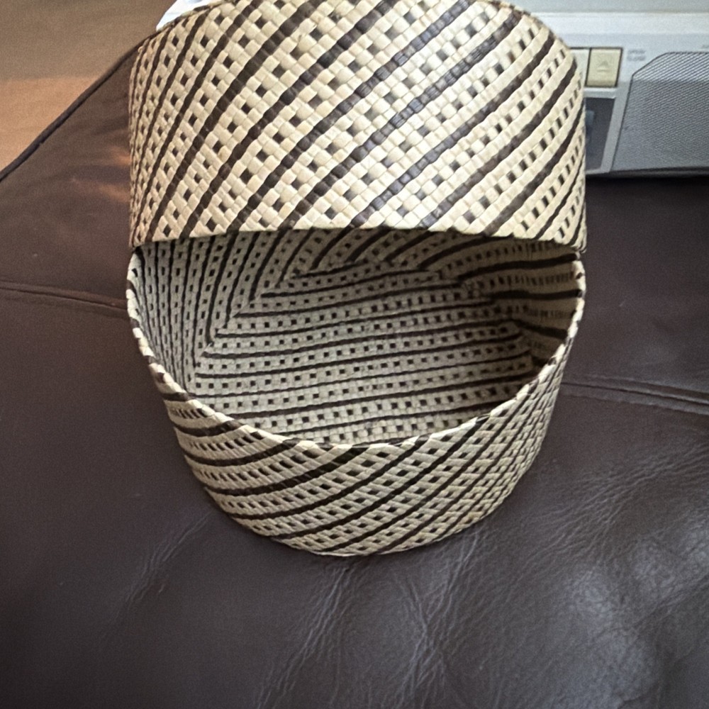 Palm Leaf Lidded Basket With Hand Weaved