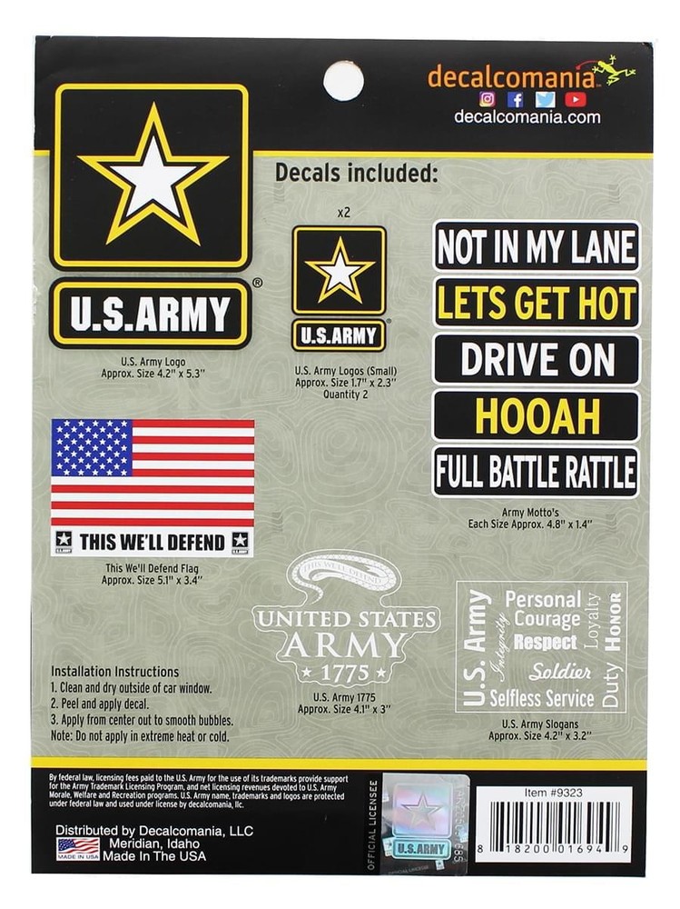 U.S. Army Decalcomania 11 Decal Pack
